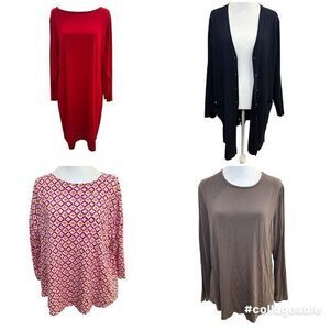 Chico's Lot‎ of 4 Size 3 (16) Red Dress, Blue Cardigan, Pink Top, Brown Top